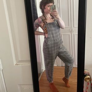 Loose Houndstooth Overalls